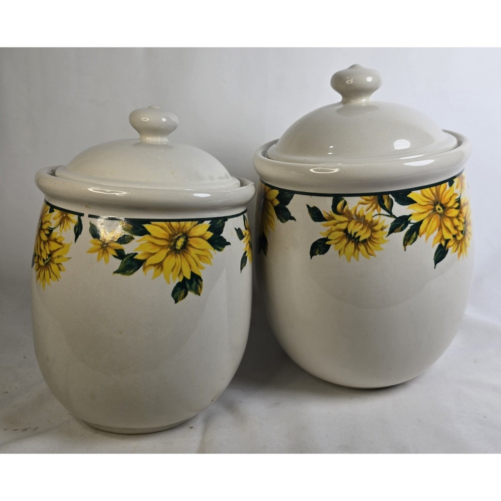 Thomson Pottery Sunflower Jar Canister 7.5" , 6 3/4"Tall  Set Of 2